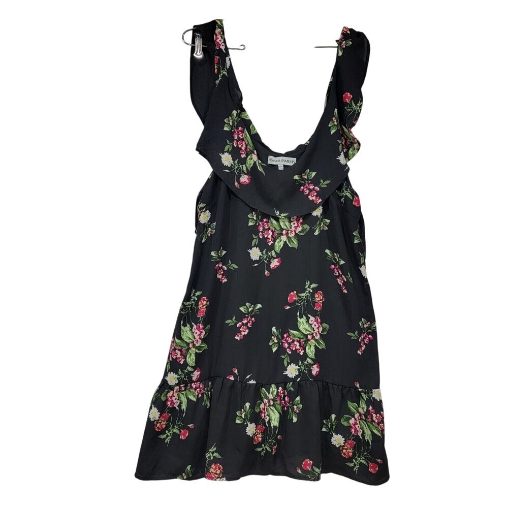 Almost Famous Large Ruffle Shoulder Layered Sheer Floral Mini Dress Fairygoth